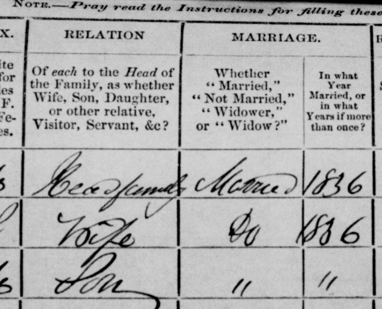 1851 census: both spouses reported 1836