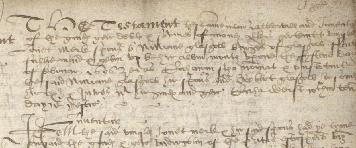 Opening of Jonet Meik's testament, including latterwill, the husband's name after spous to, and the executor clause naming Robert her son